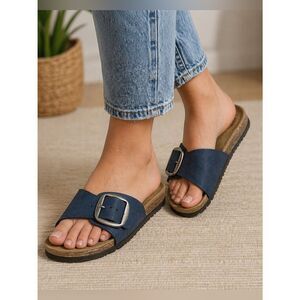 Cliffs by WHITE MOUNTAIN Blue Sandals with Buckle and Comfort Footbed
